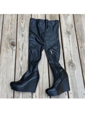 Azalea Wang | Shoes | Nwot Glossy Black Over The Knee Platform Boots |  Poshmark
